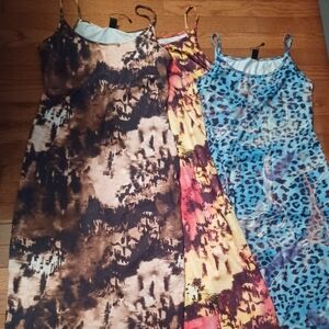 3 Shein Dresses in Brown, Multi, and Blue Animal Prints Size S/M